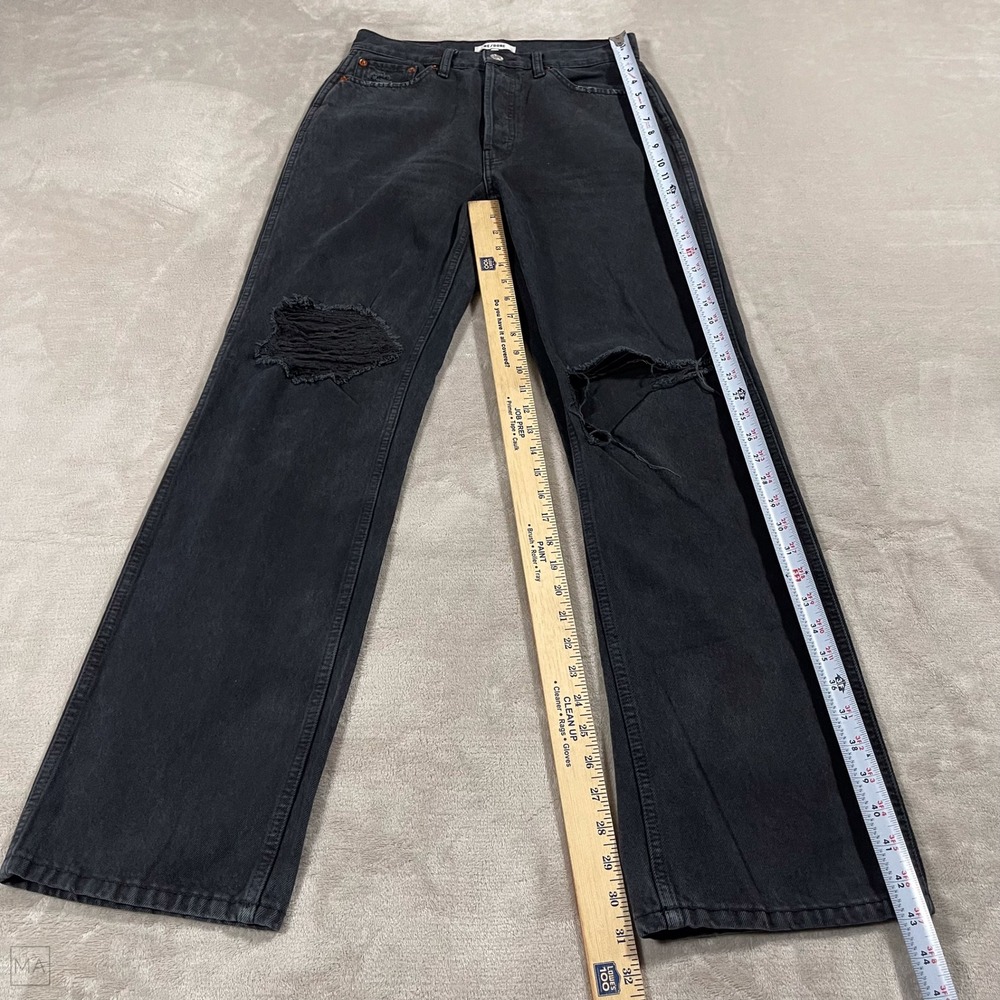 Re/Done Womens Jeans Loose High Rise Straight Distressed Denim Button Fly 28 Blk - Picture 7 of 9